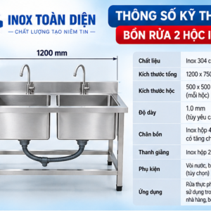 Bồn Rửa 2 Hộc 304 inoxtoandien