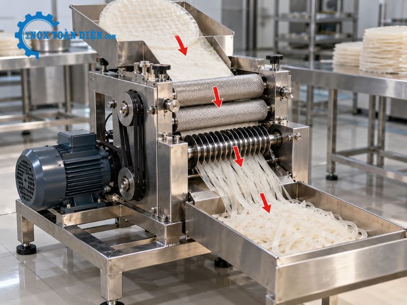 Máy cắt bánh tráng sợi: Cấu tạo, nguyên lý và cách chọn máy phù hợp Máy cắt bánh tráng sợi
